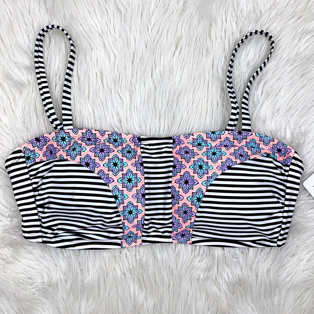 Plus Size Striped Floral Print Bralette Bikini Top - Picture 2 of 11